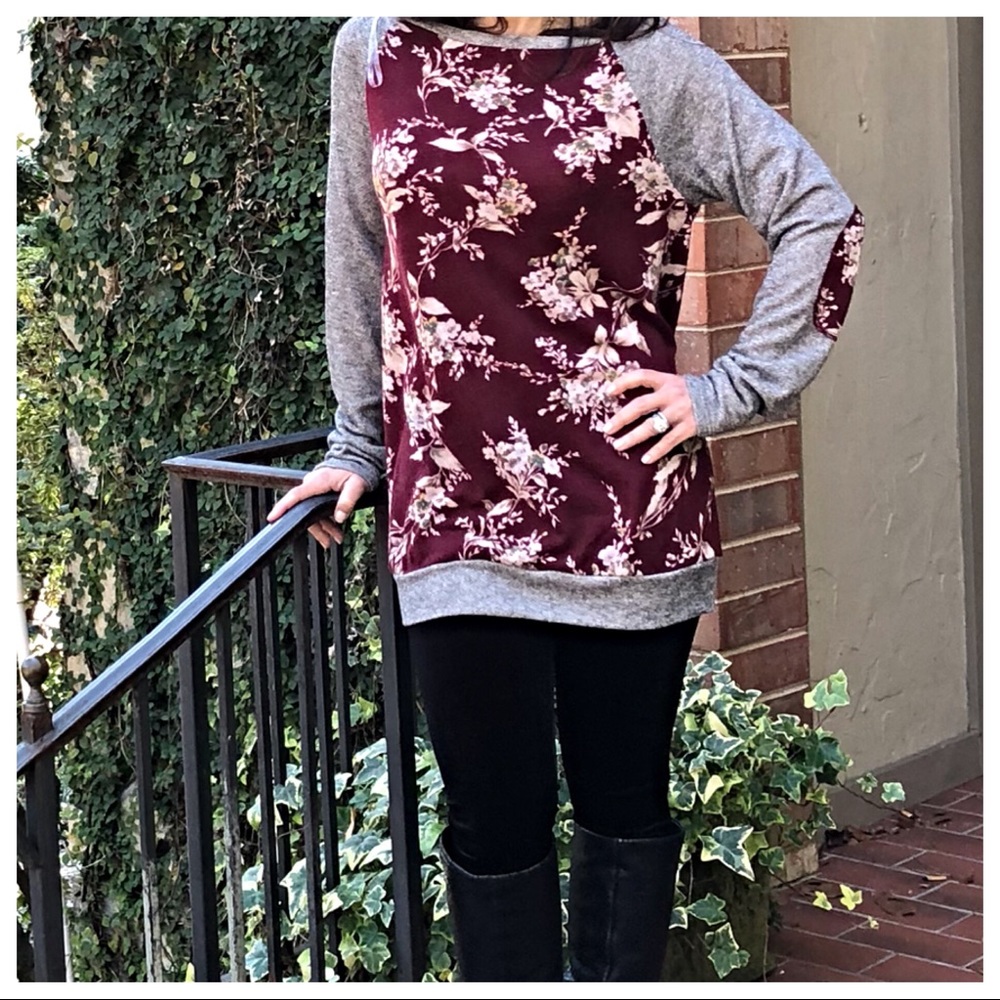 Raglan sleeves elbow patch long sleeves top - Picture 3 of 4